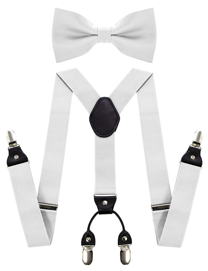 JEMYGINS White Suspender and Silk Bow Tie Sets for Men (white) - Image 1